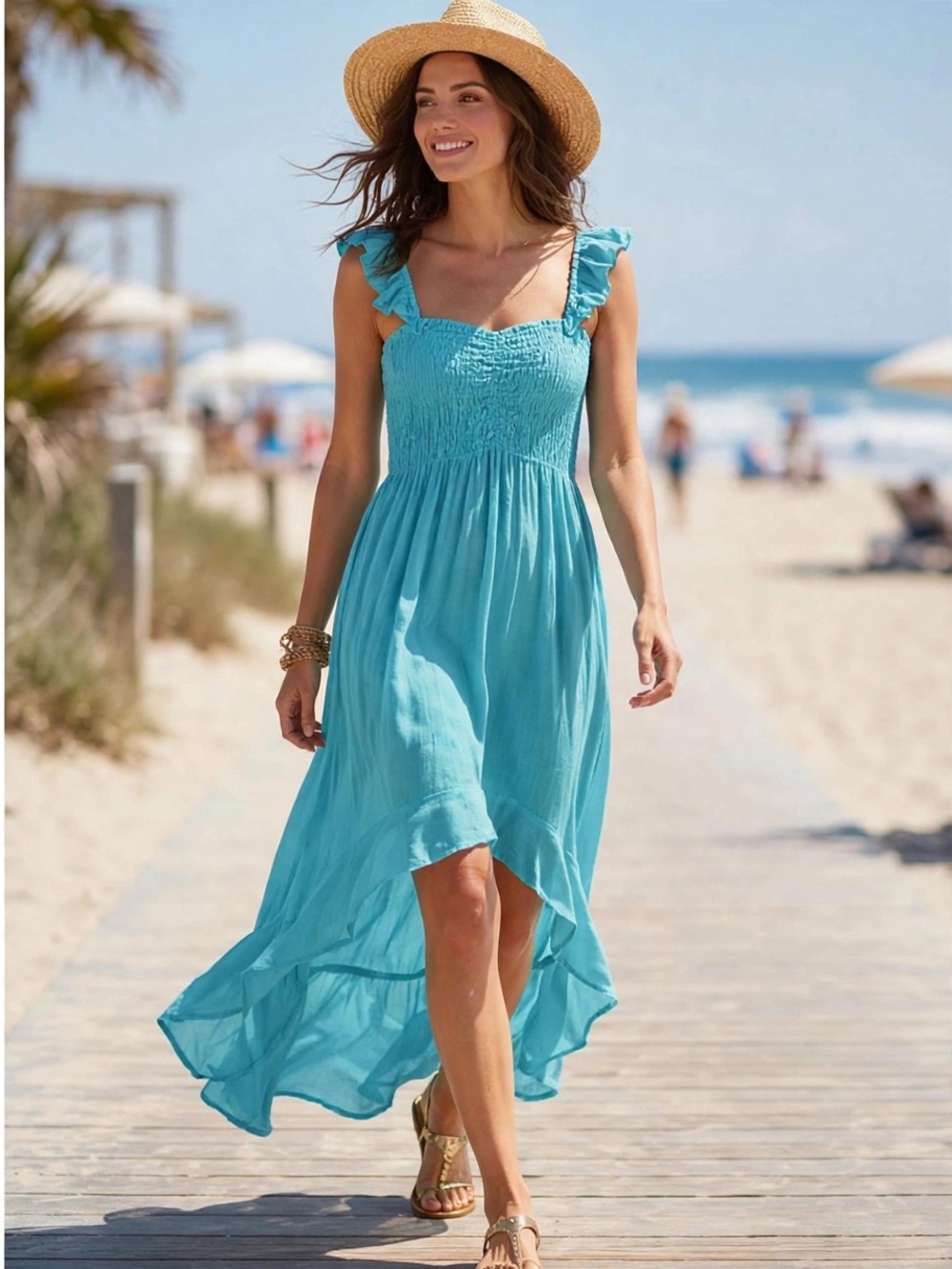 BOHO ME Maxi Ruffle Cover-Up Dress Artic Blue Size S NWT Style 76204